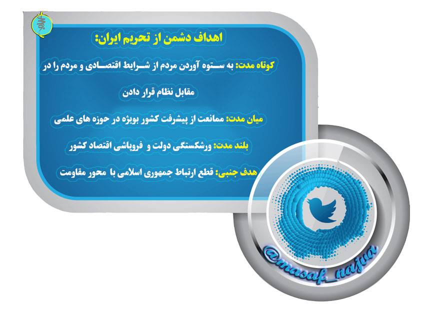 توئیت واحد سیاسی مصاف از اهداف دشمن در وضع تحریم ها بر علیه ایران